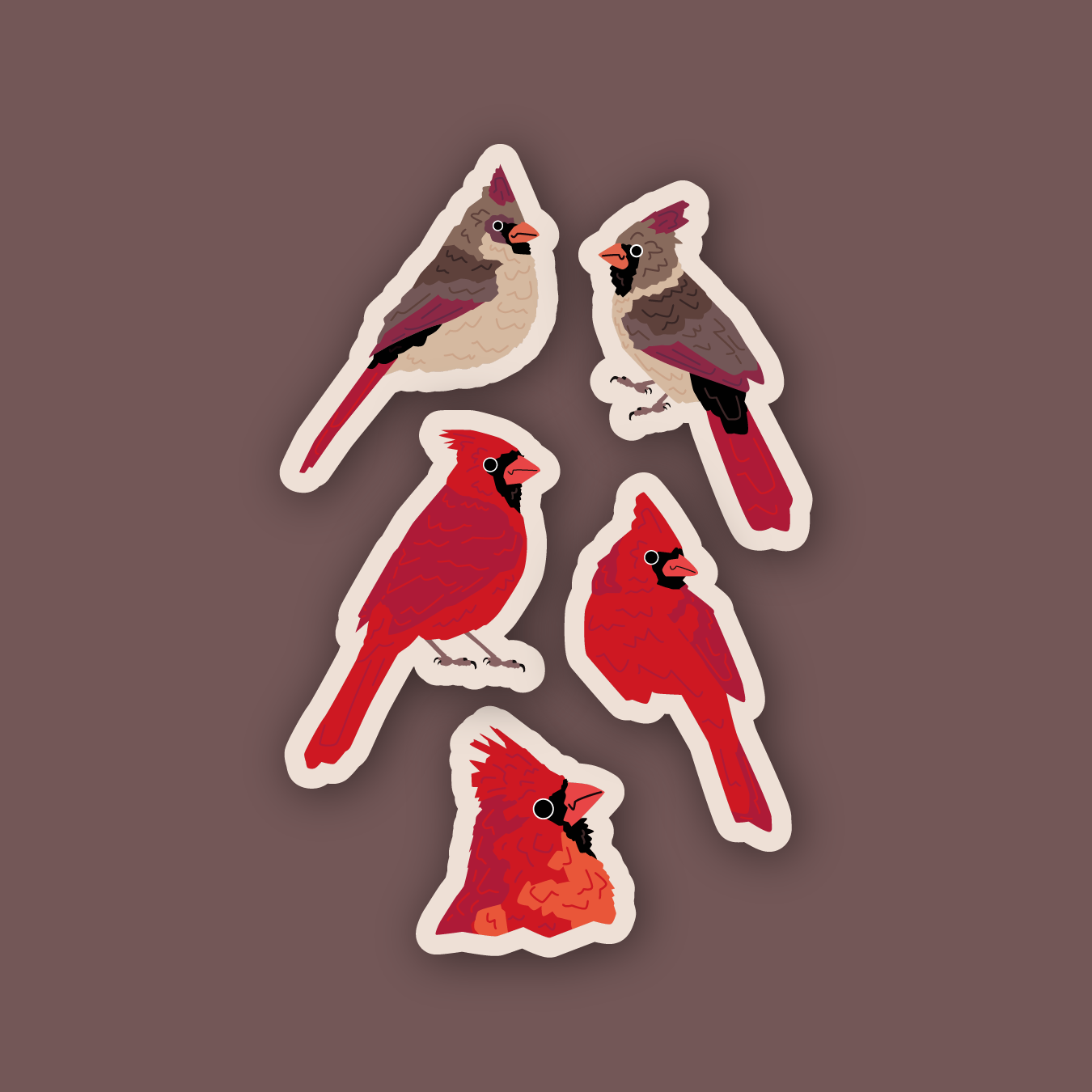 Northern Cardinal Sticker Set